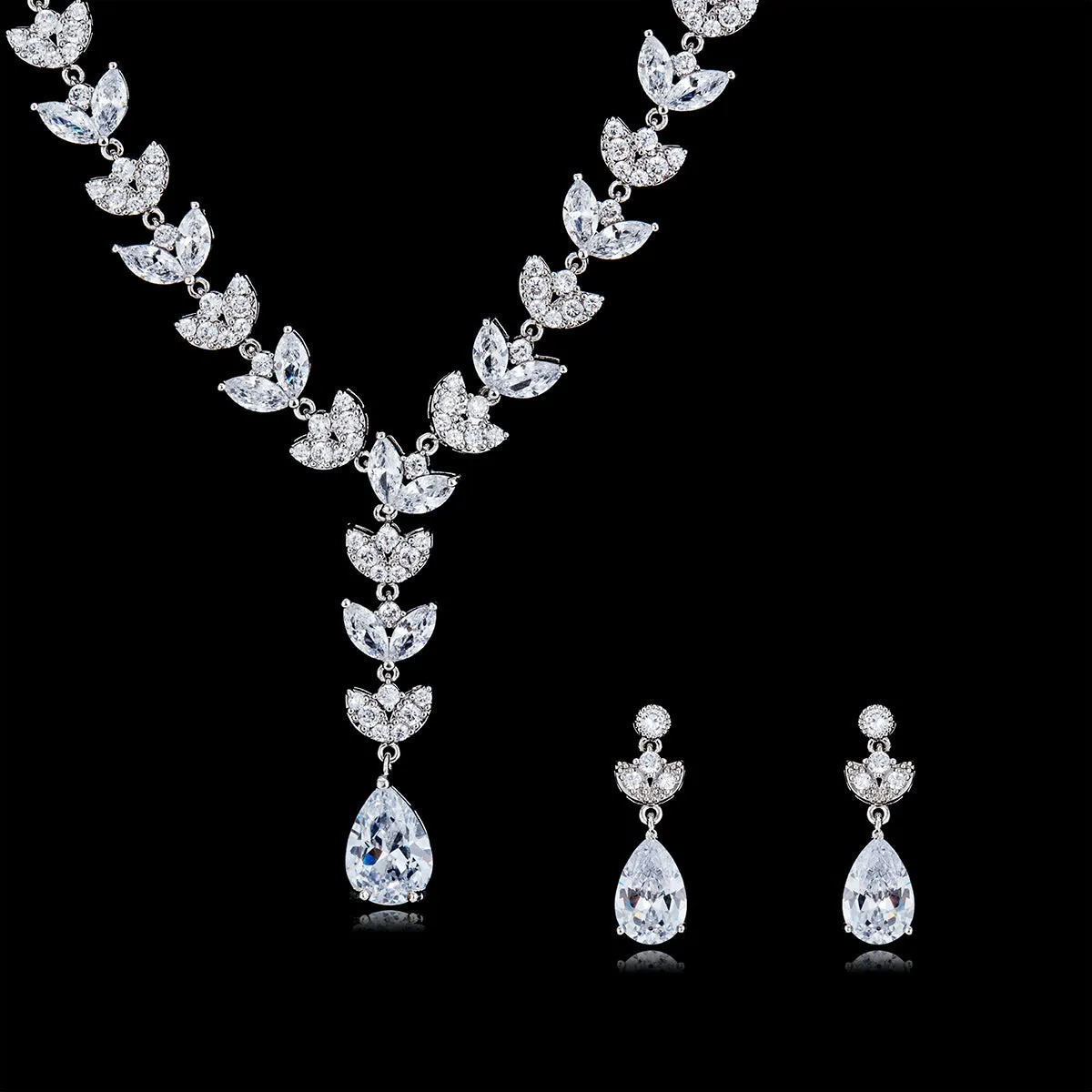 Cubic zirconia bride wedding necklace earring set CN10117