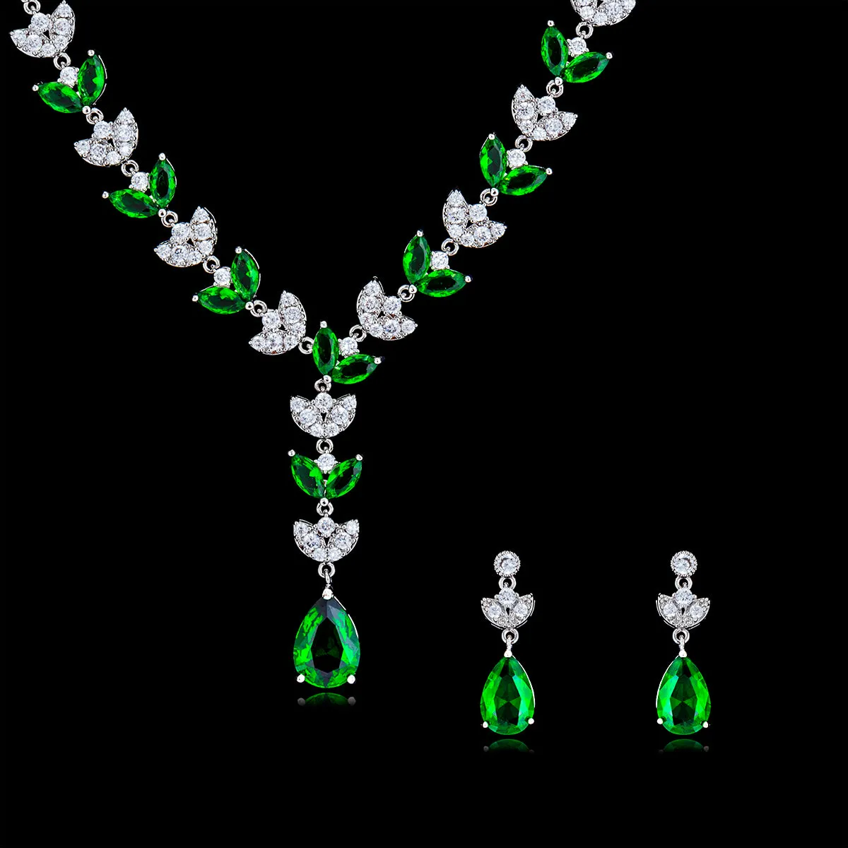 Cubic zirconia bride wedding necklace earring set CN10117