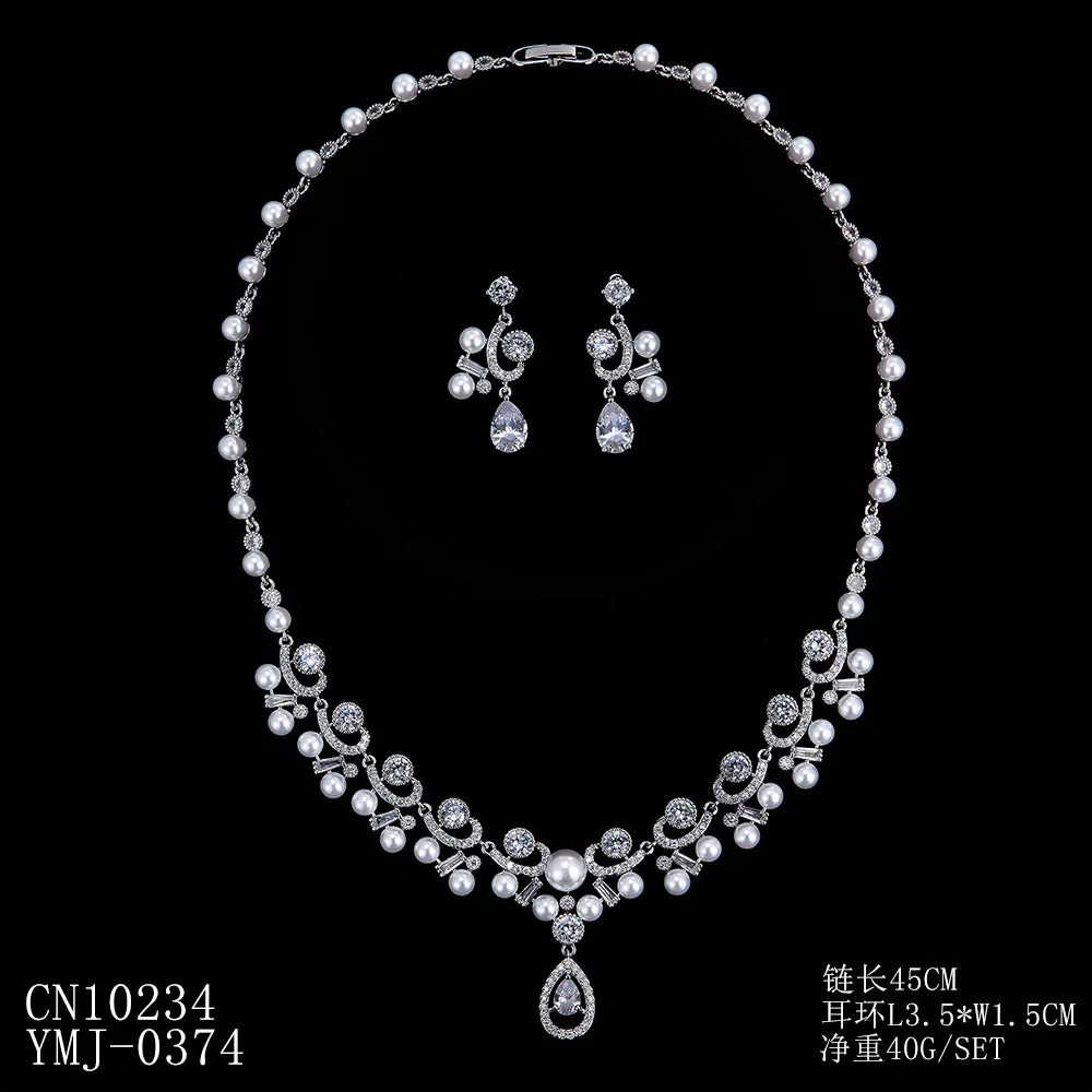 Cubic zirconia bride wedding necklace earring set CN10234