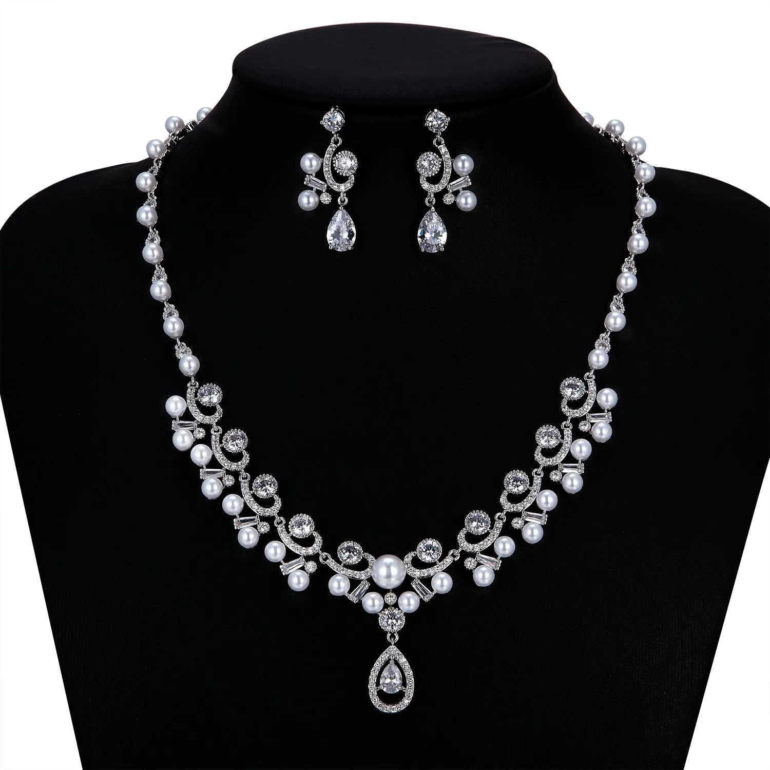 Cubic zirconia bride wedding necklace earring set CN10234