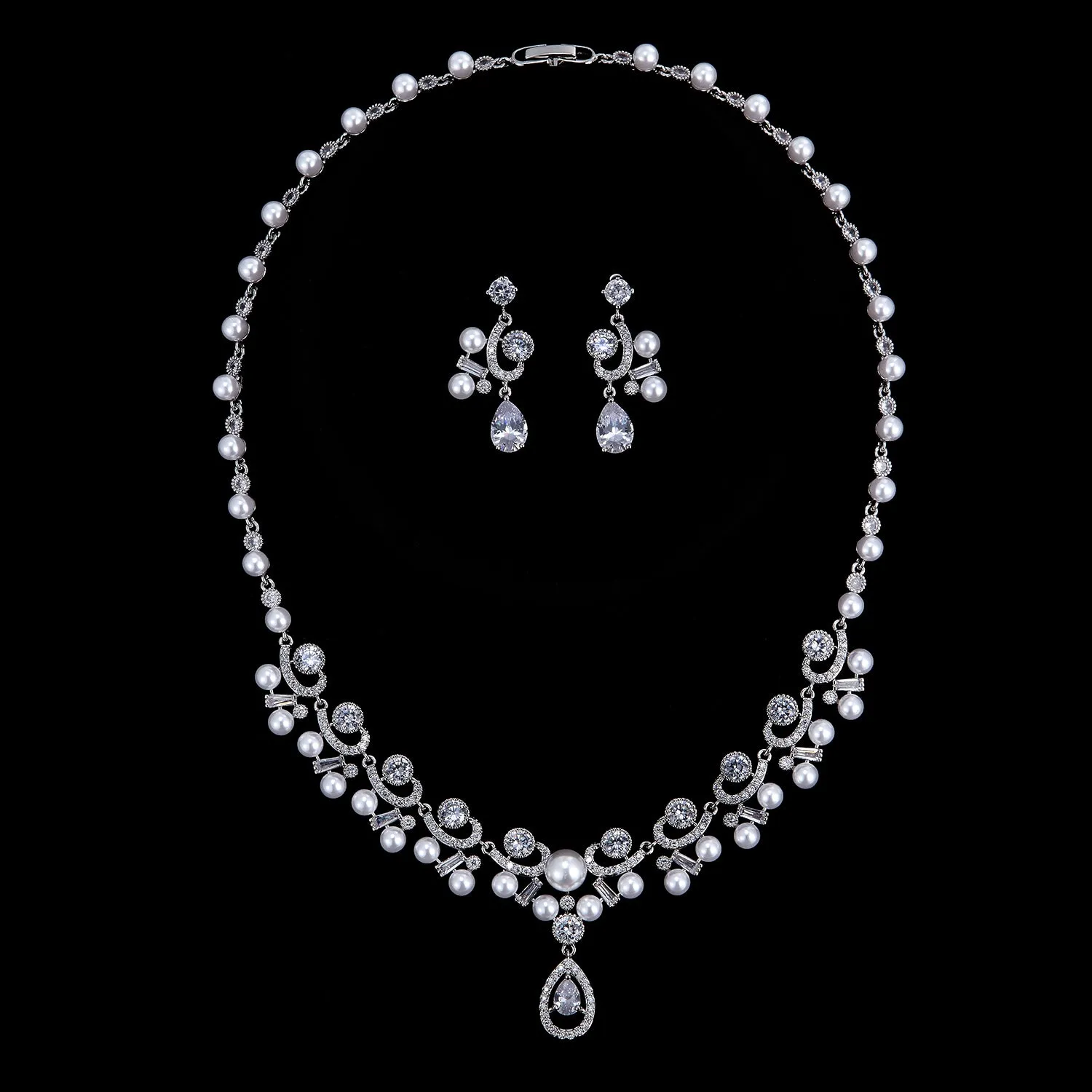 Cubic zirconia bride wedding necklace earring set CN10234