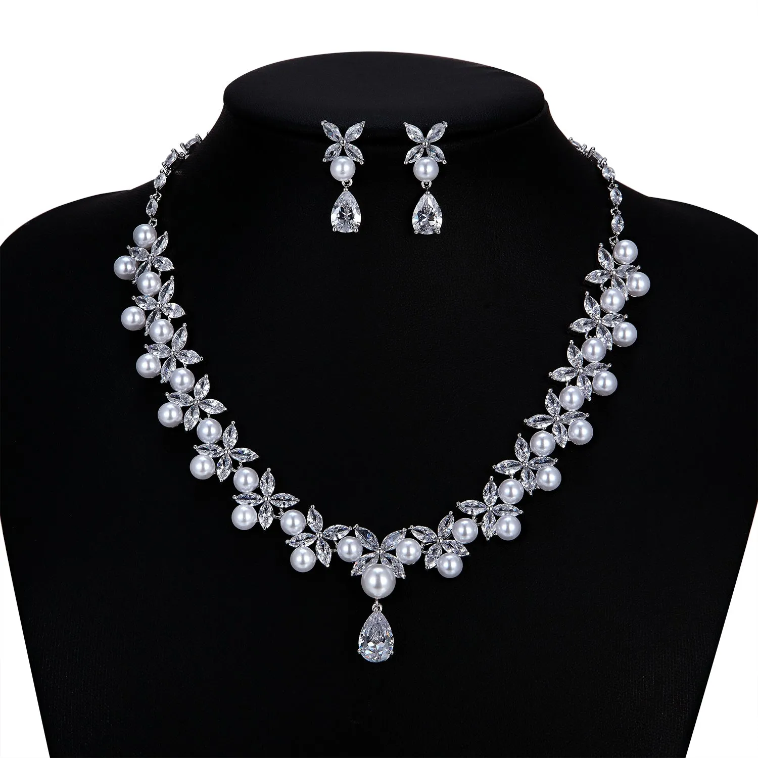 Cubic zirconia bride wedding necklace earring set CN10235