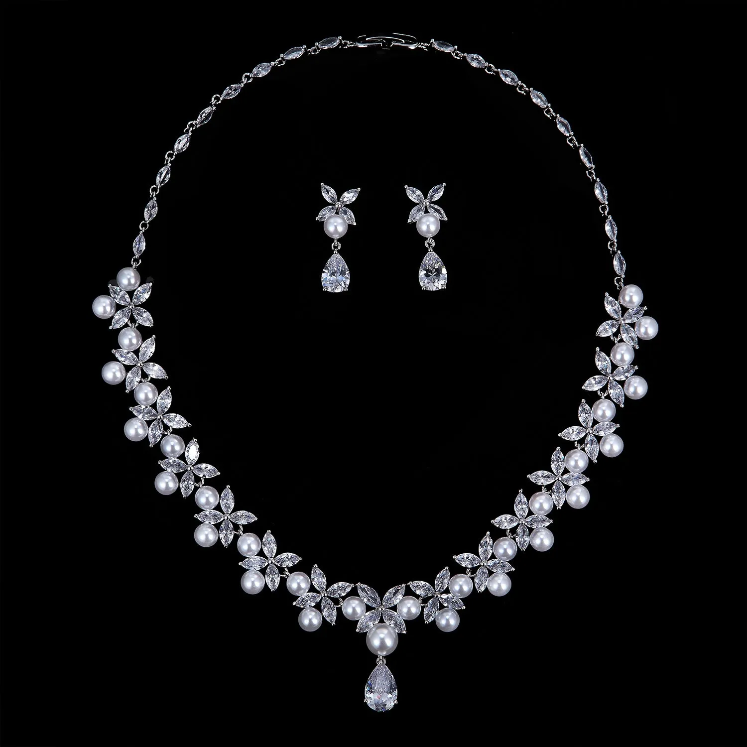 Cubic zirconia bride wedding necklace earring set CN10235