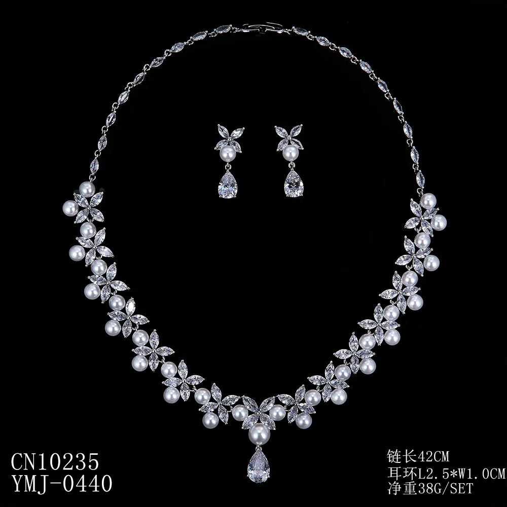 Cubic zirconia bride wedding necklace earring set CN10235