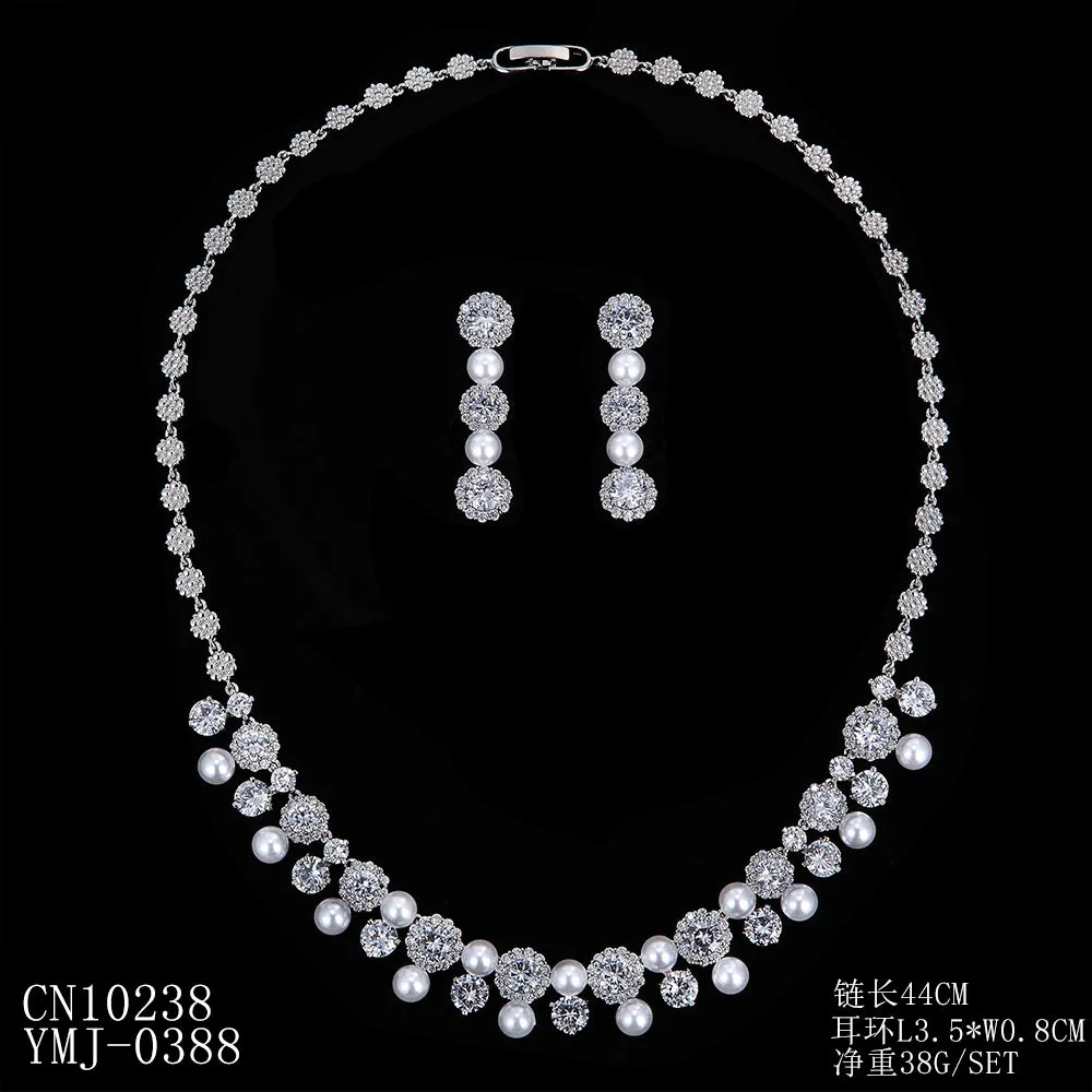 Cubic zirconia bride wedding necklace earring set CN10238