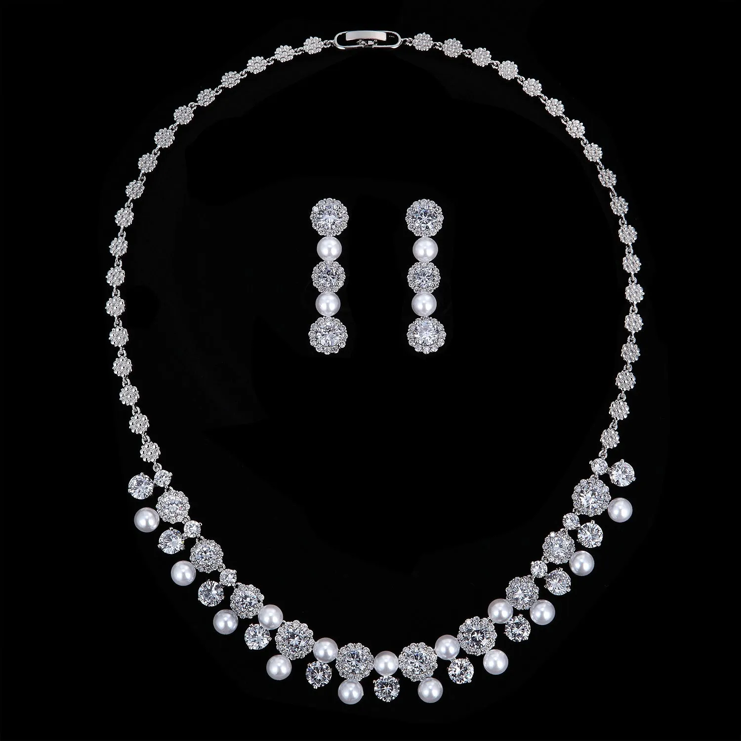 Cubic zirconia bride wedding necklace earring set CN10238