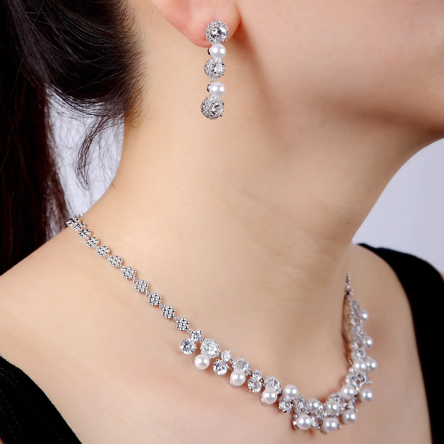 Cubic zirconia bride wedding necklace earring set CN10238