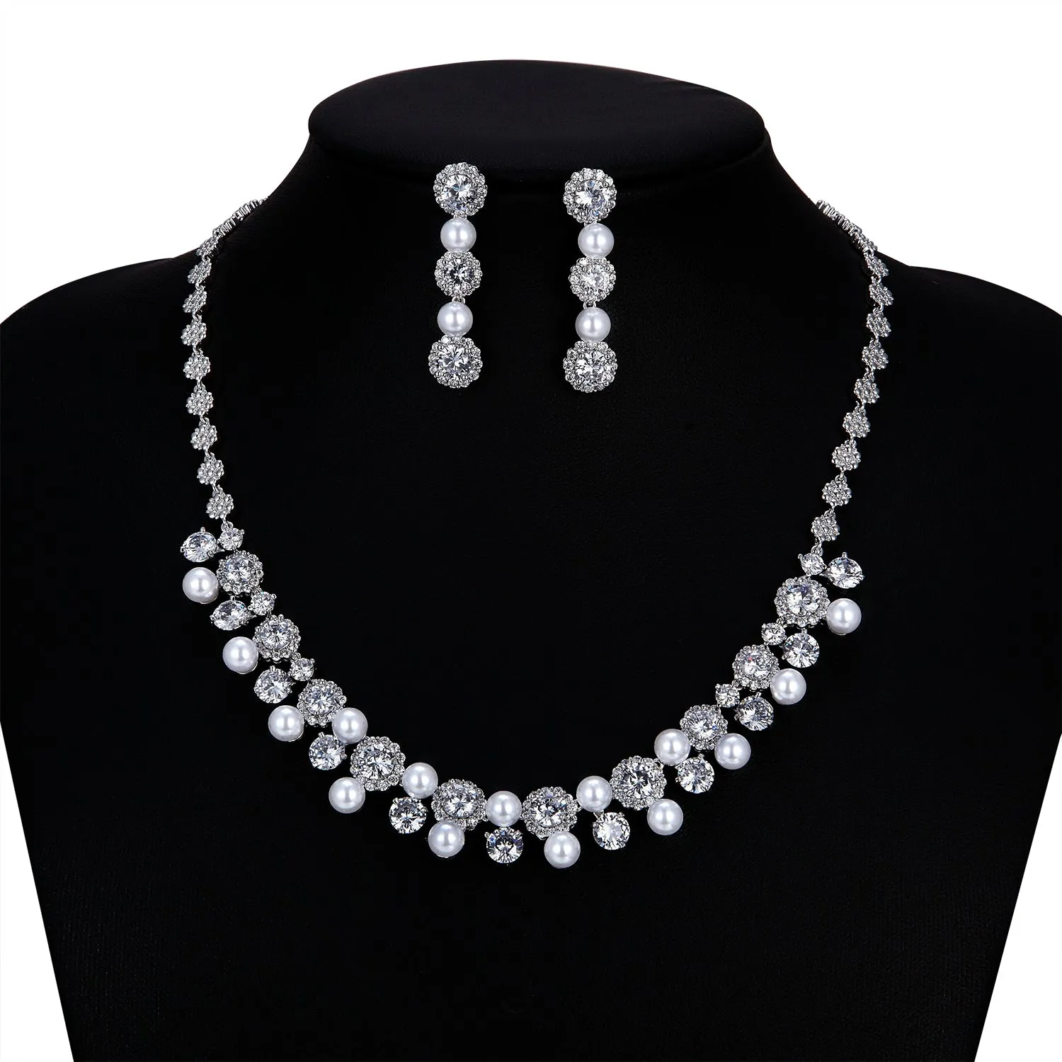 Cubic zirconia bride wedding necklace earring set CN10238