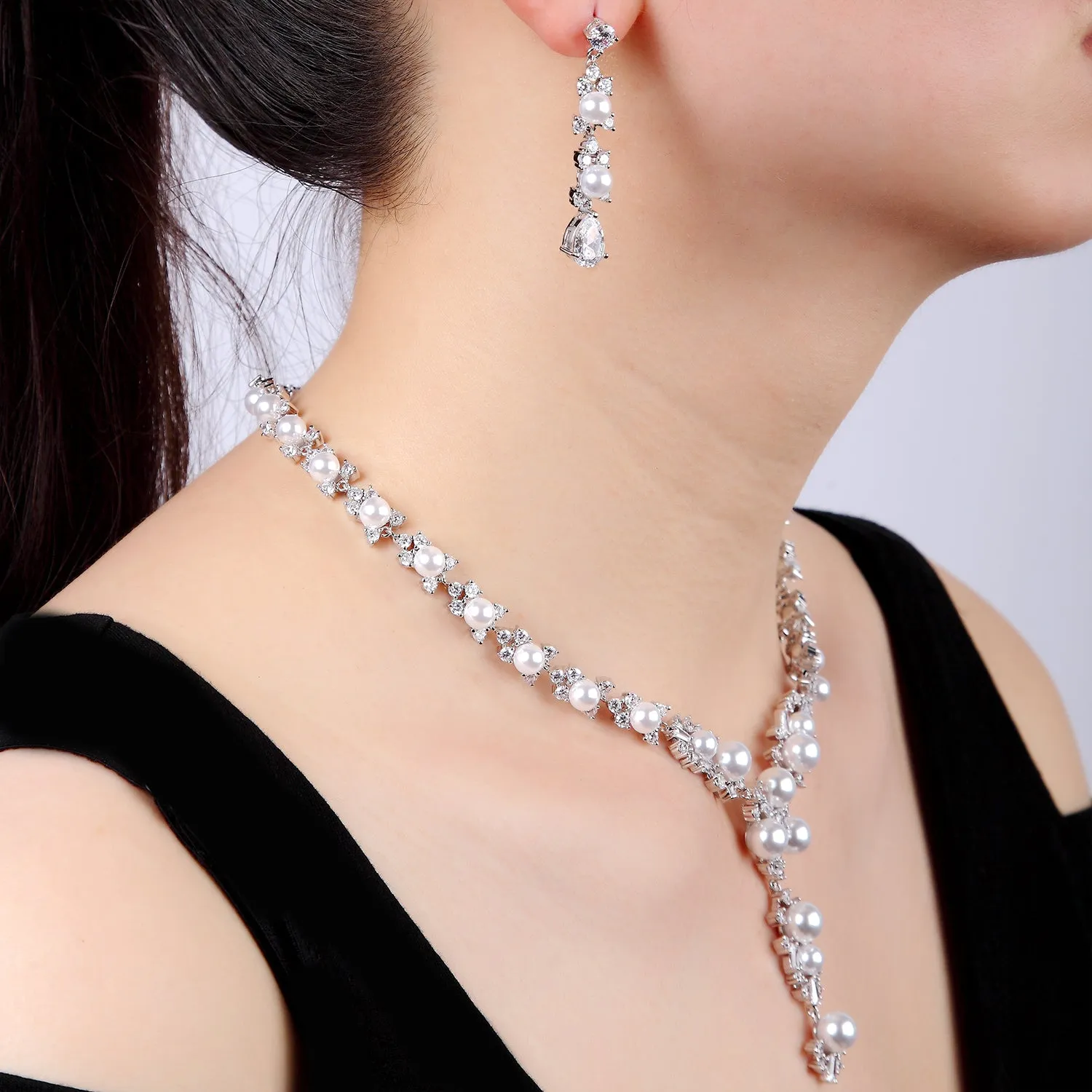 Cubic zirconia bride wedding necklace earring set CN10239