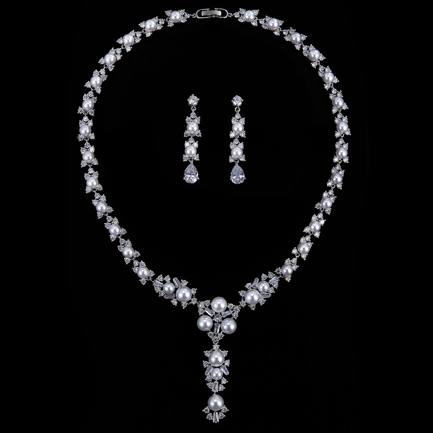 Cubic zirconia bride wedding necklace earring set CN10239