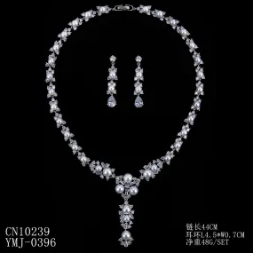 Cubic zirconia bride wedding necklace earring set CN10239