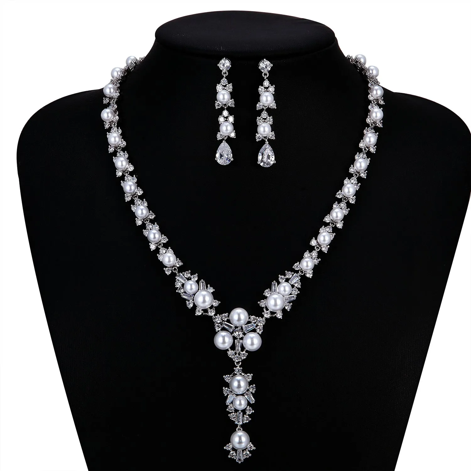 Cubic zirconia bride wedding necklace earring set CN10239