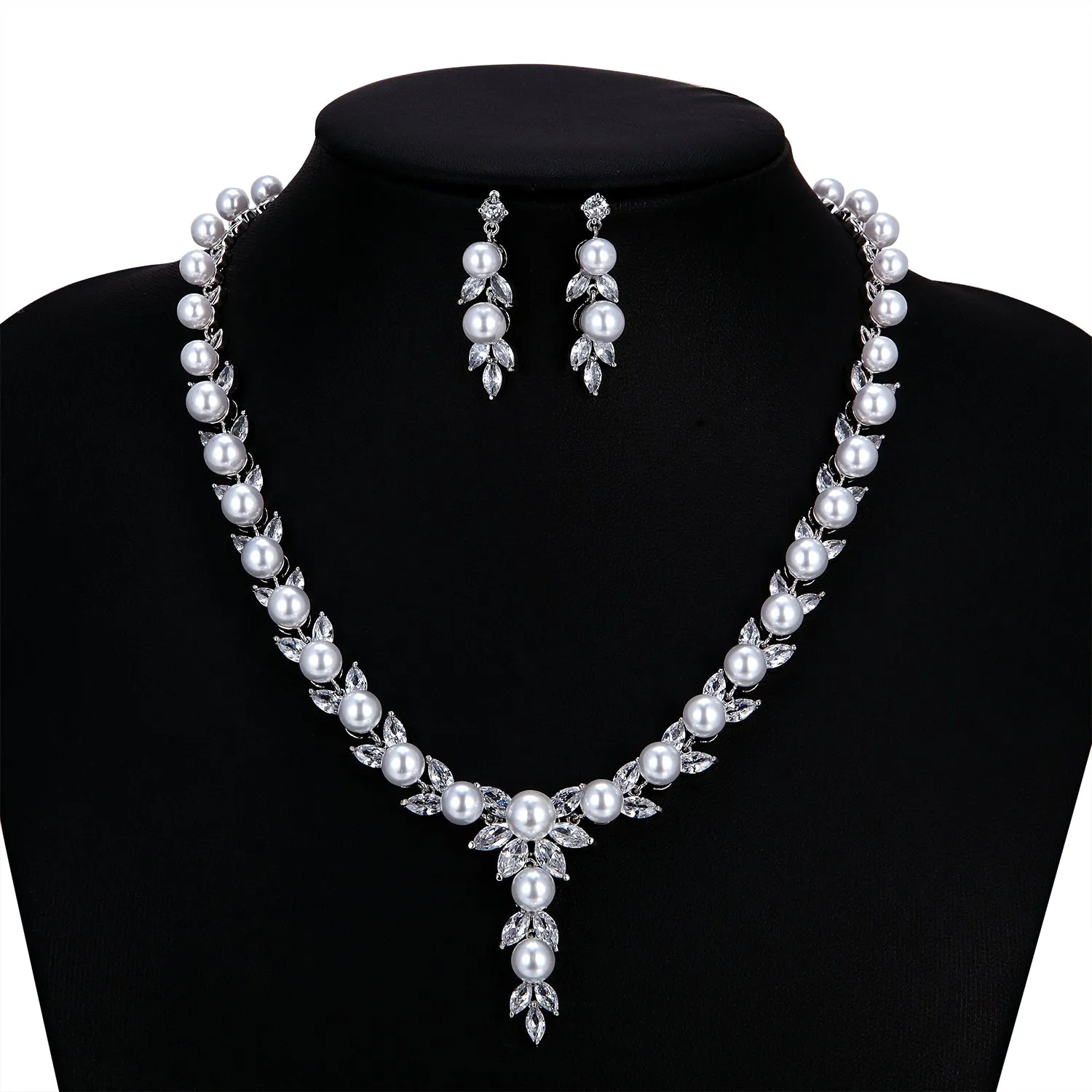 Cubic zirconia bride wedding necklace earring set CN10248