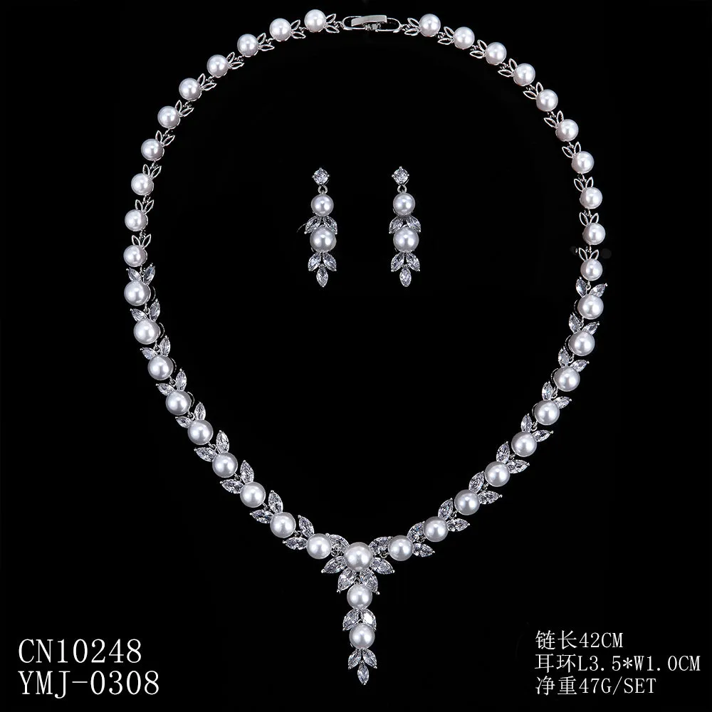 Cubic zirconia bride wedding necklace earring set CN10248