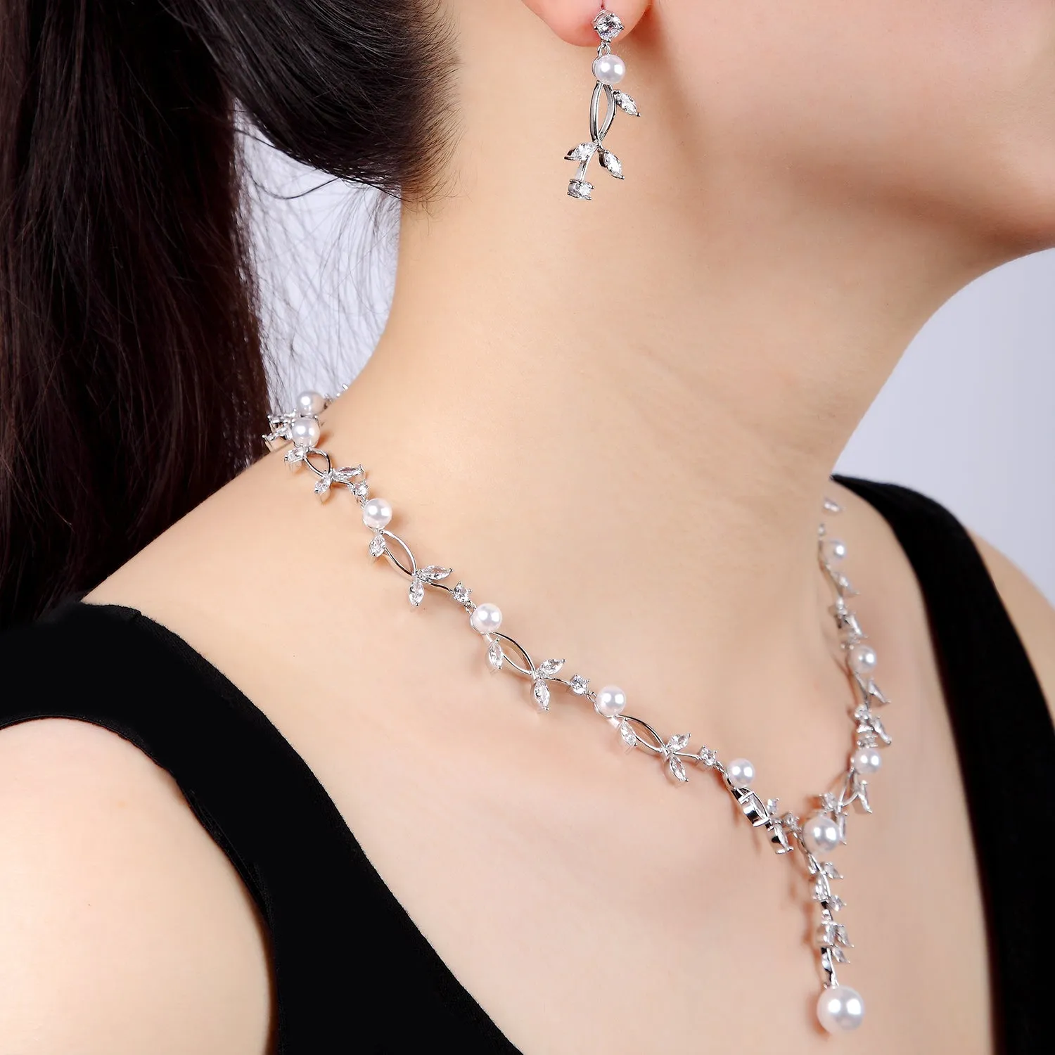 Cubic zirconia bride wedding necklace earring set CN10252