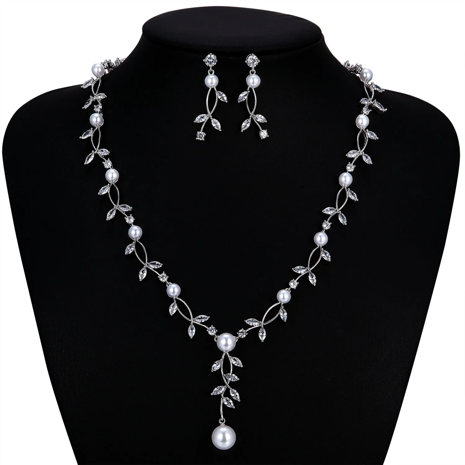 Cubic zirconia bride wedding necklace earring set CN10252