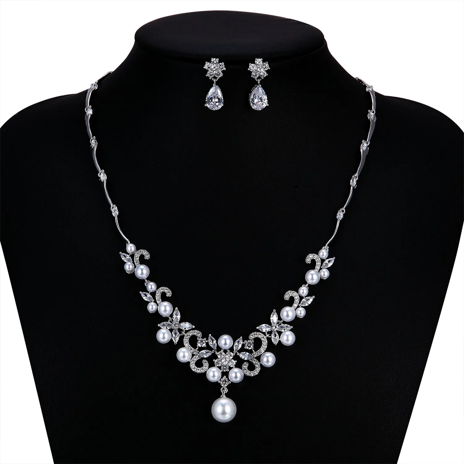 Cubic zirconia bride wedding necklace earring set CN10253