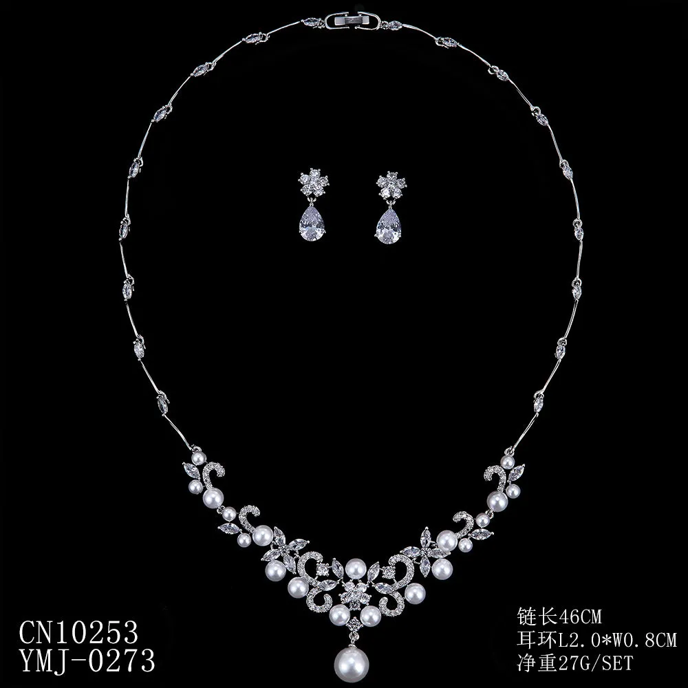 Cubic zirconia bride wedding necklace earring set CN10253