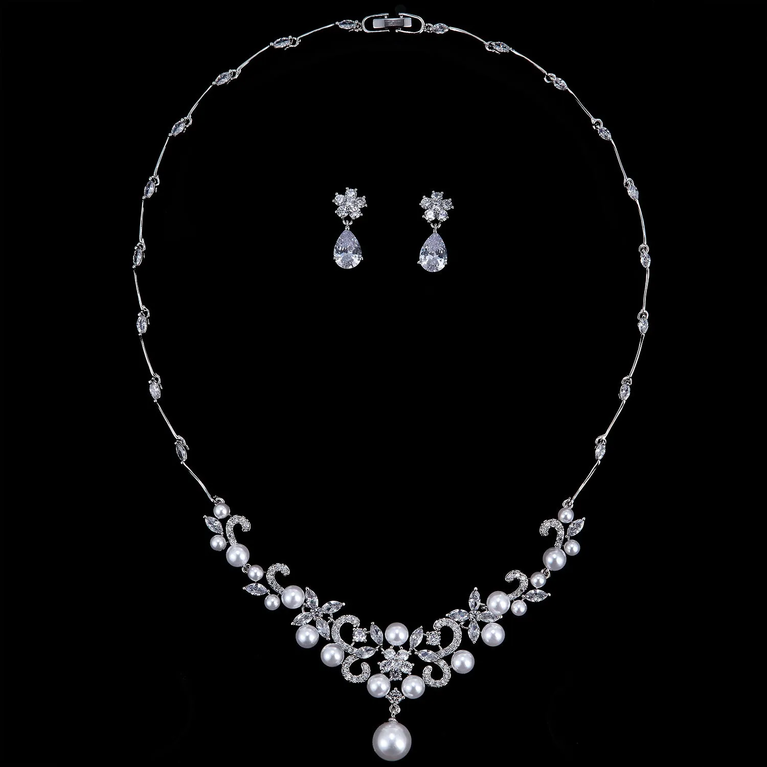 Cubic zirconia bride wedding necklace earring set CN10253