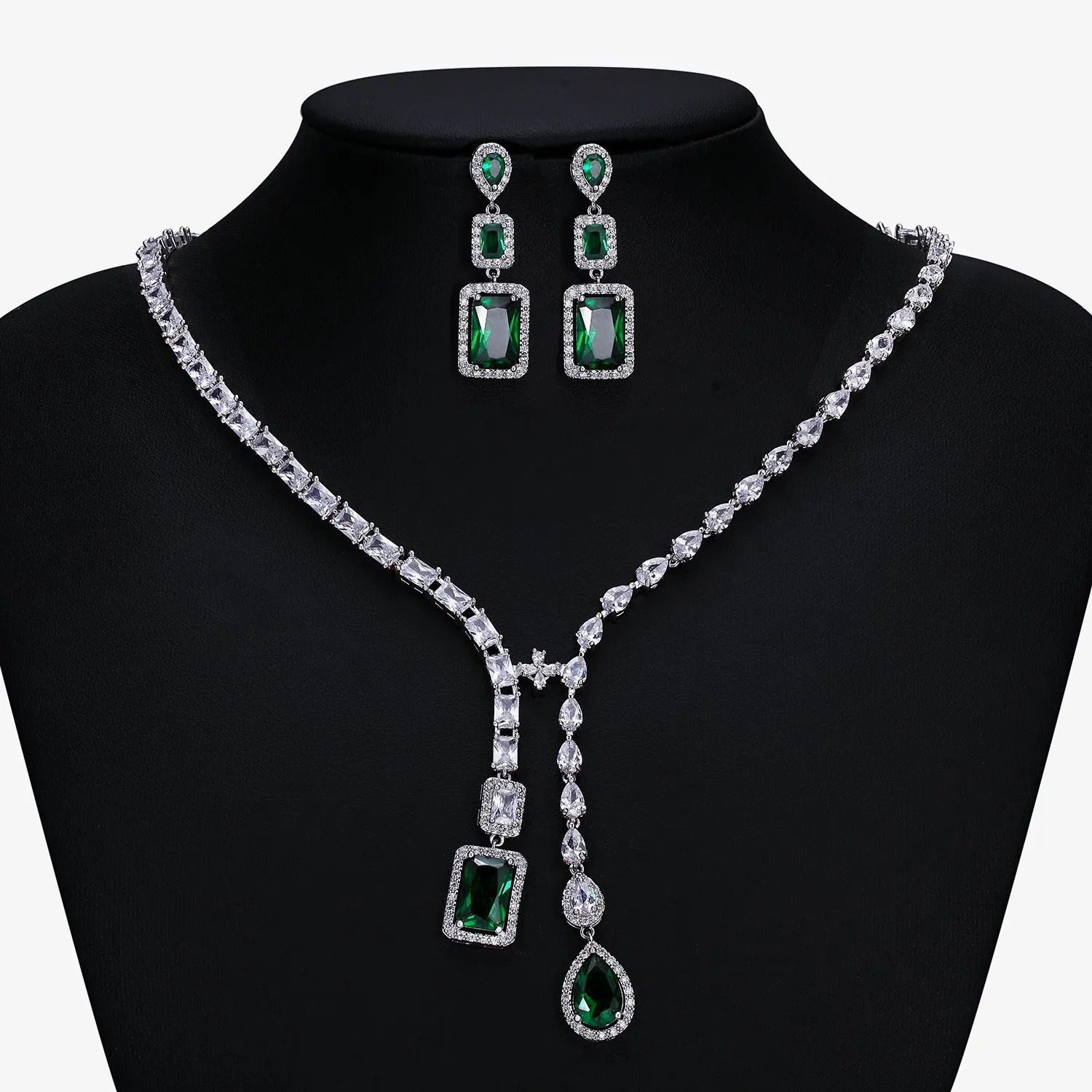 Cubic zirconia bride wedding necklace earring set CN10256