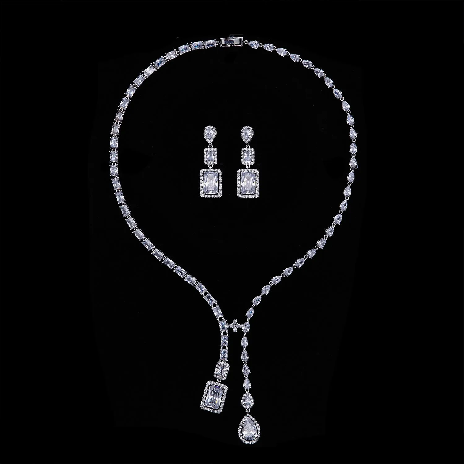 Cubic zirconia bride wedding necklace earring set CN10256