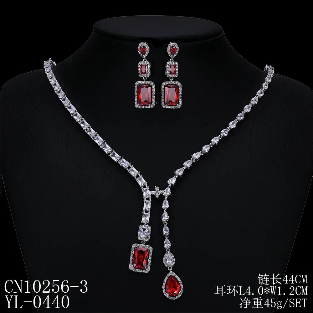 Cubic zirconia bride wedding necklace earring set CN10256