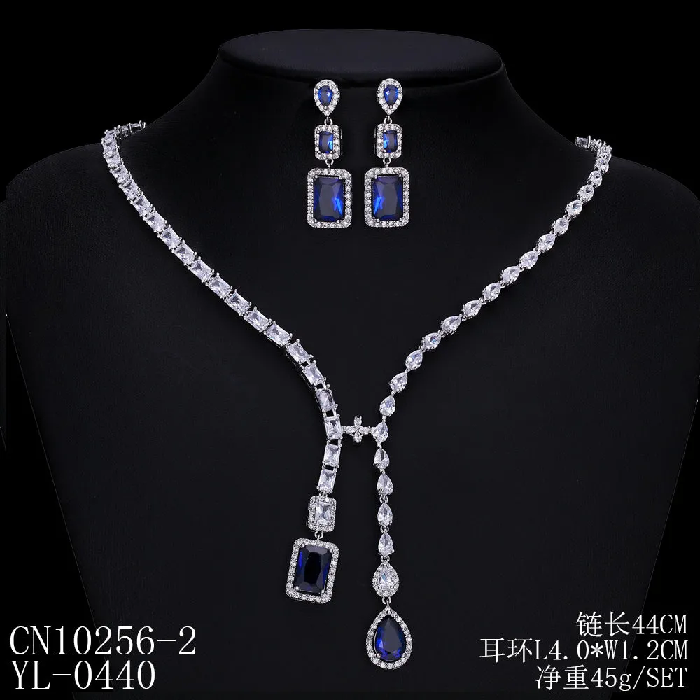 Cubic zirconia bride wedding necklace earring set CN10256