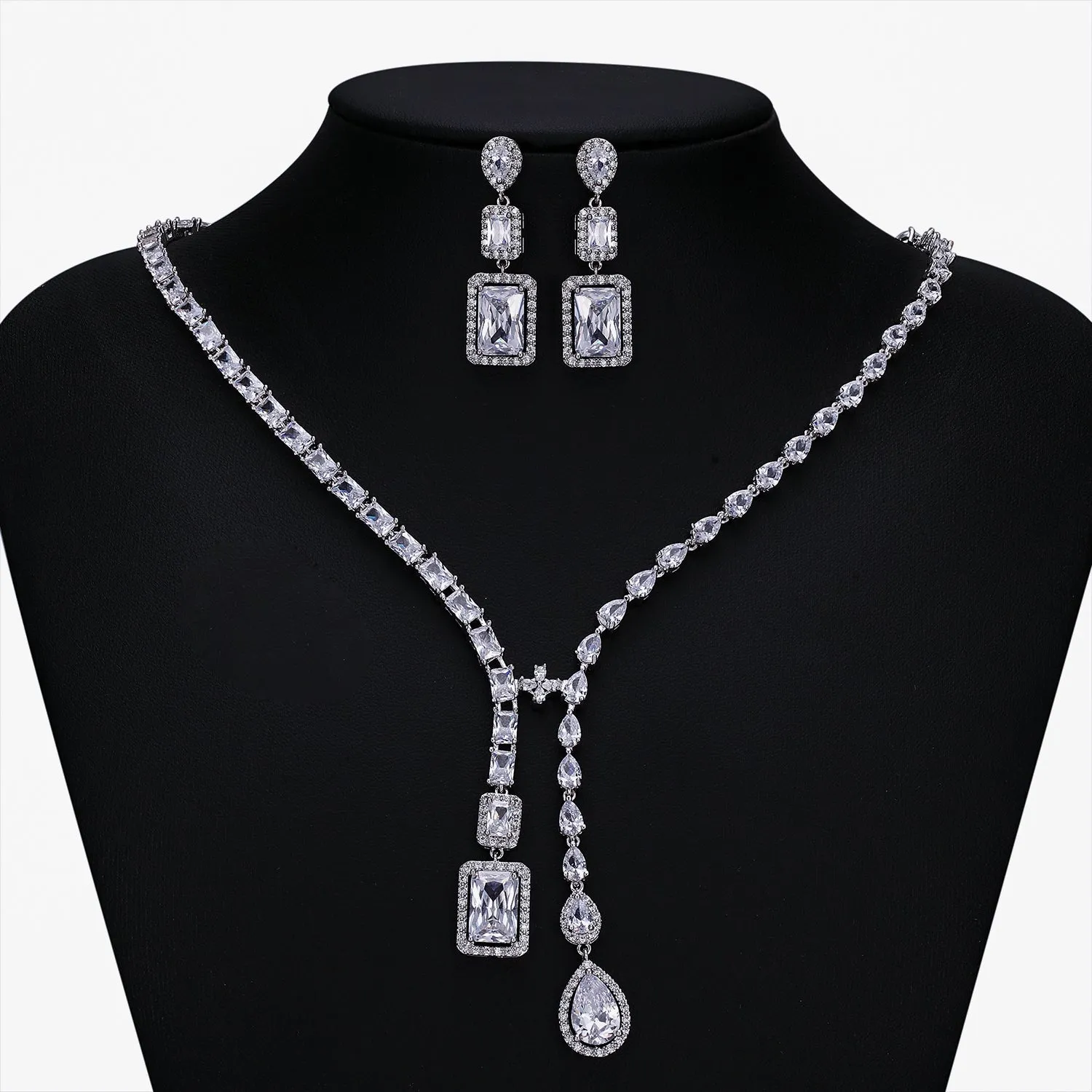 Cubic zirconia bride wedding necklace earring set CN10256