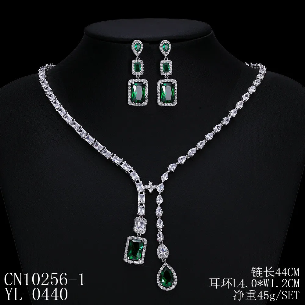 Cubic zirconia bride wedding necklace earring set CN10256