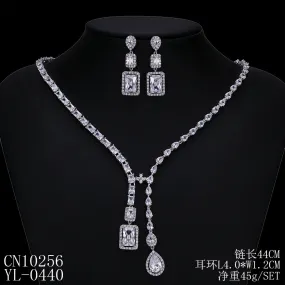 Cubic zirconia bride wedding necklace earring set CN10256