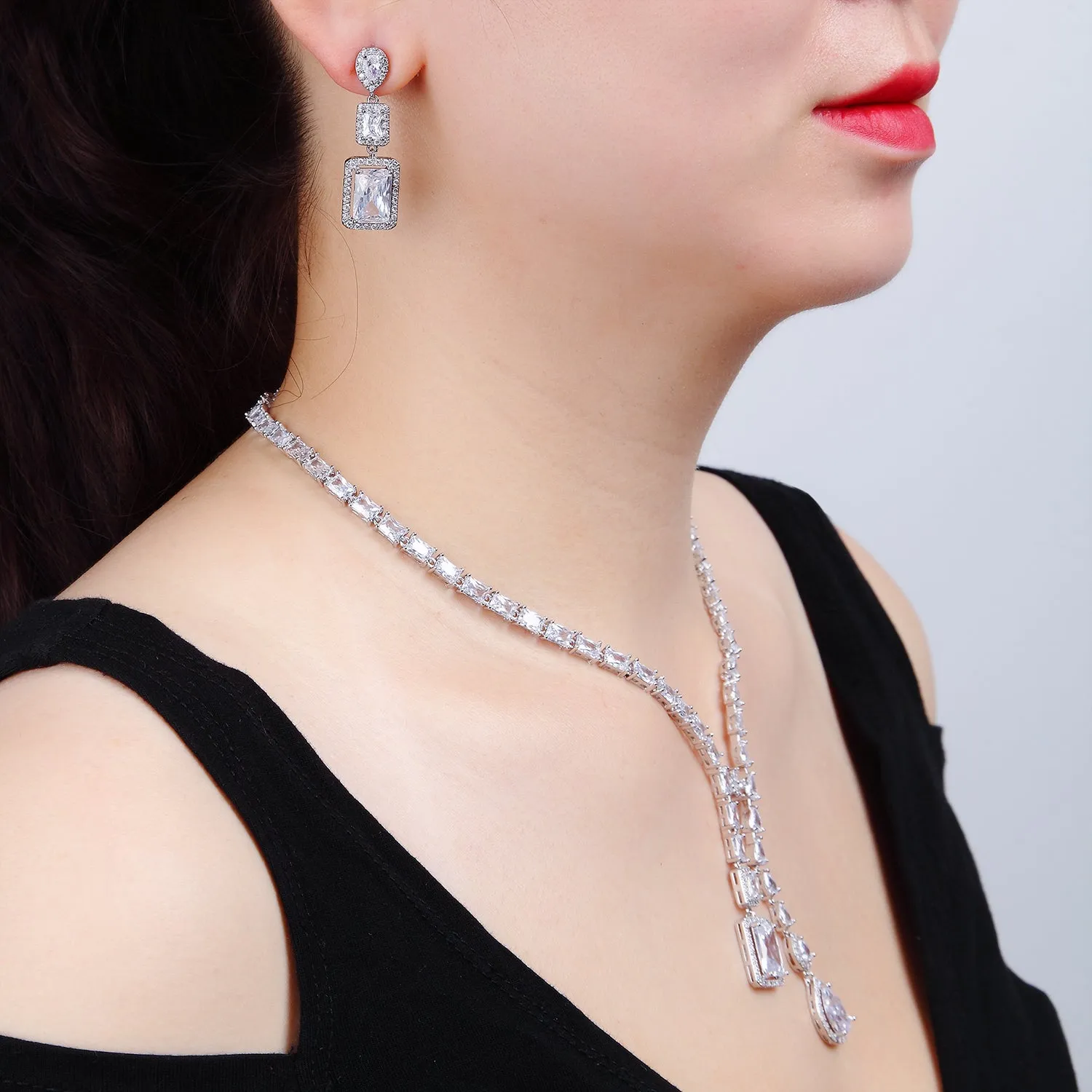 Cubic zirconia bride wedding necklace earring set CN10256