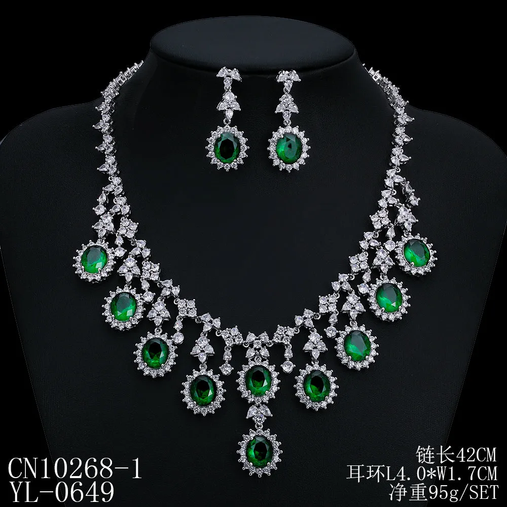 Cubic zirconia bride wedding necklace earring set CN10268