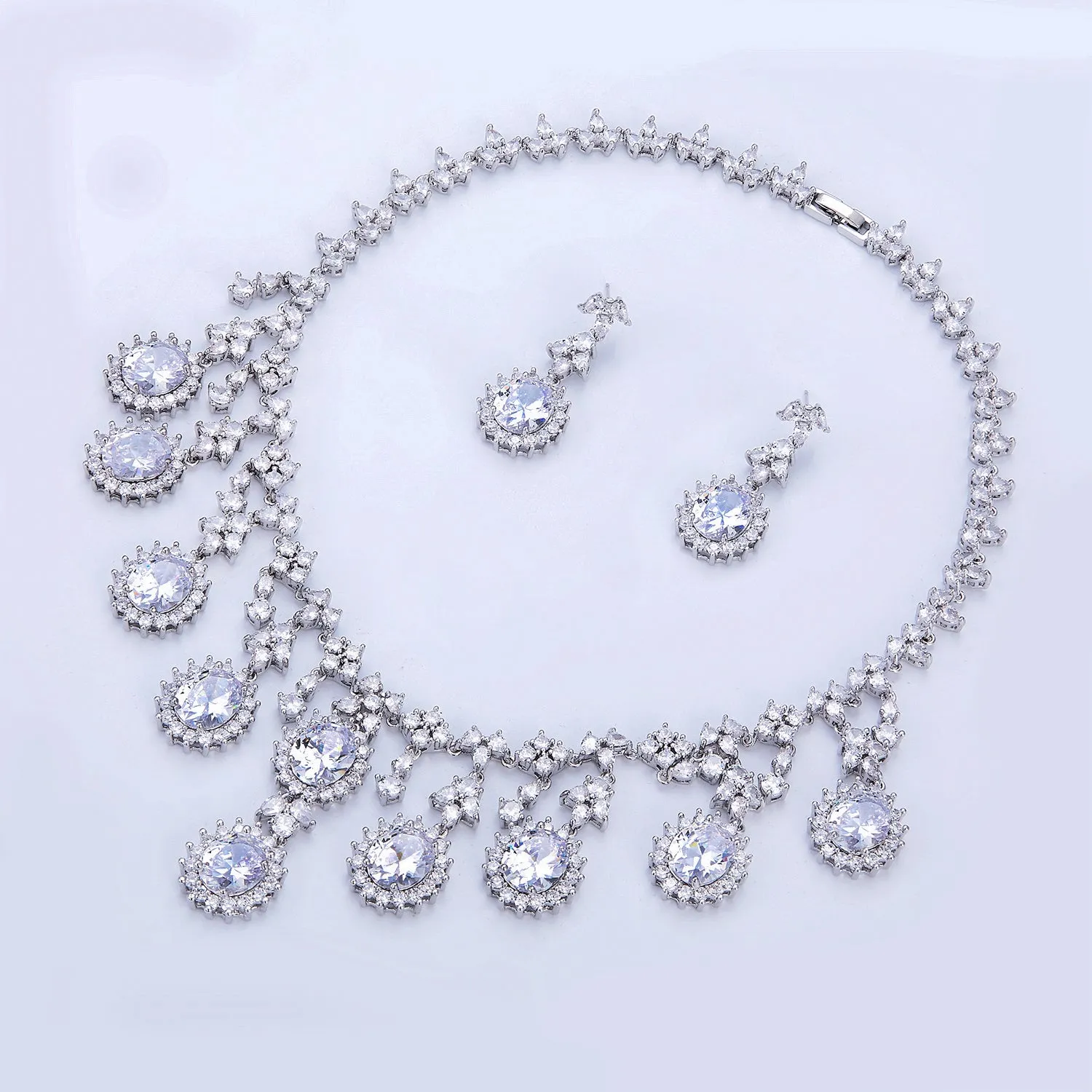 Cubic zirconia bride wedding necklace earring set CN10268