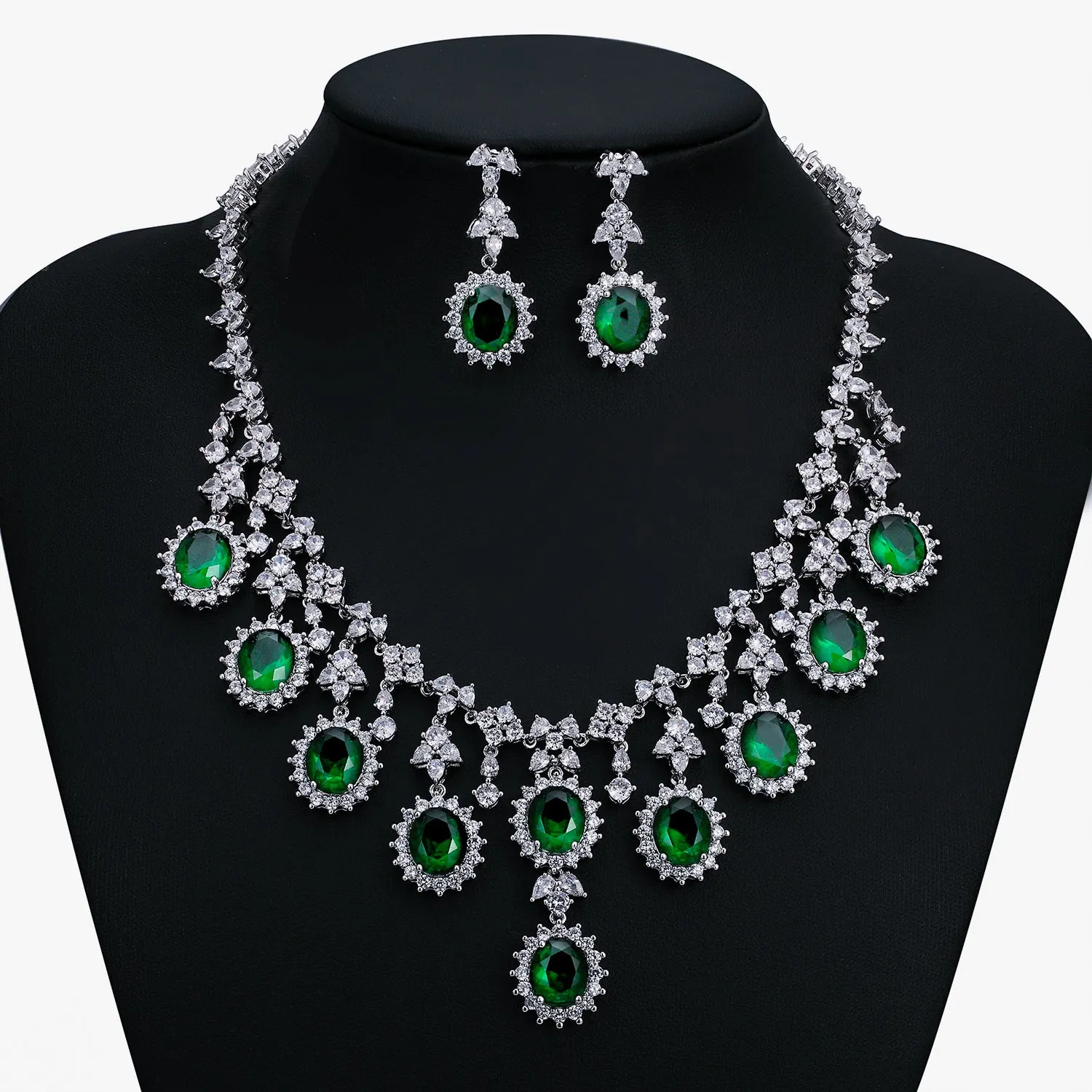 Cubic zirconia bride wedding necklace earring set CN10268