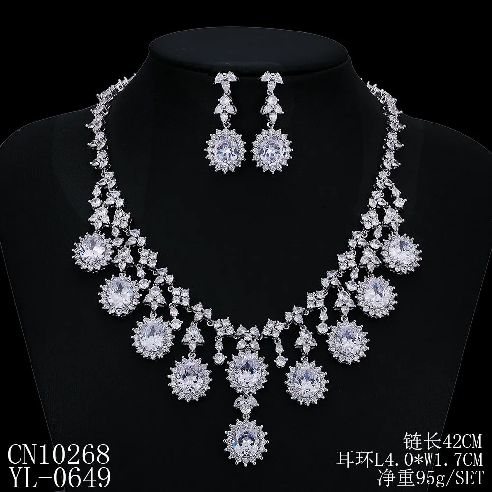 Cubic zirconia bride wedding necklace earring set CN10268