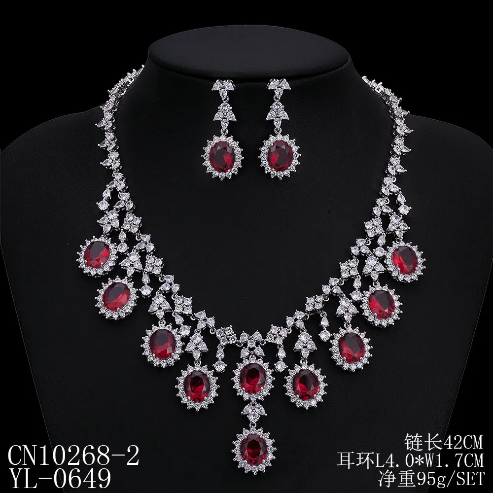 Cubic zirconia bride wedding necklace earring set CN10268