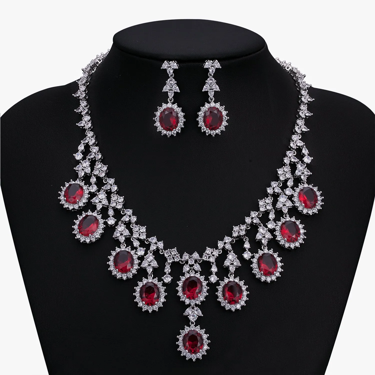 Cubic zirconia bride wedding necklace earring set CN10268