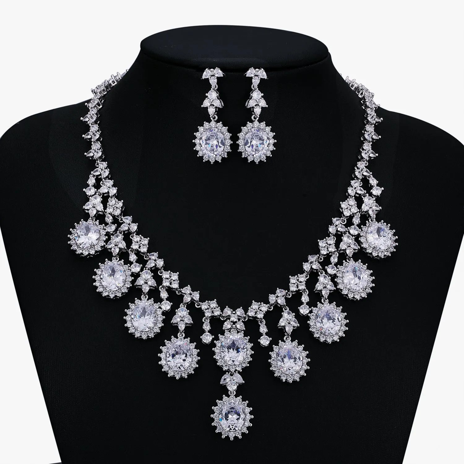 Cubic zirconia bride wedding necklace earring set CN10268