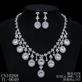 Cubic zirconia bride wedding necklace earring set CN10268