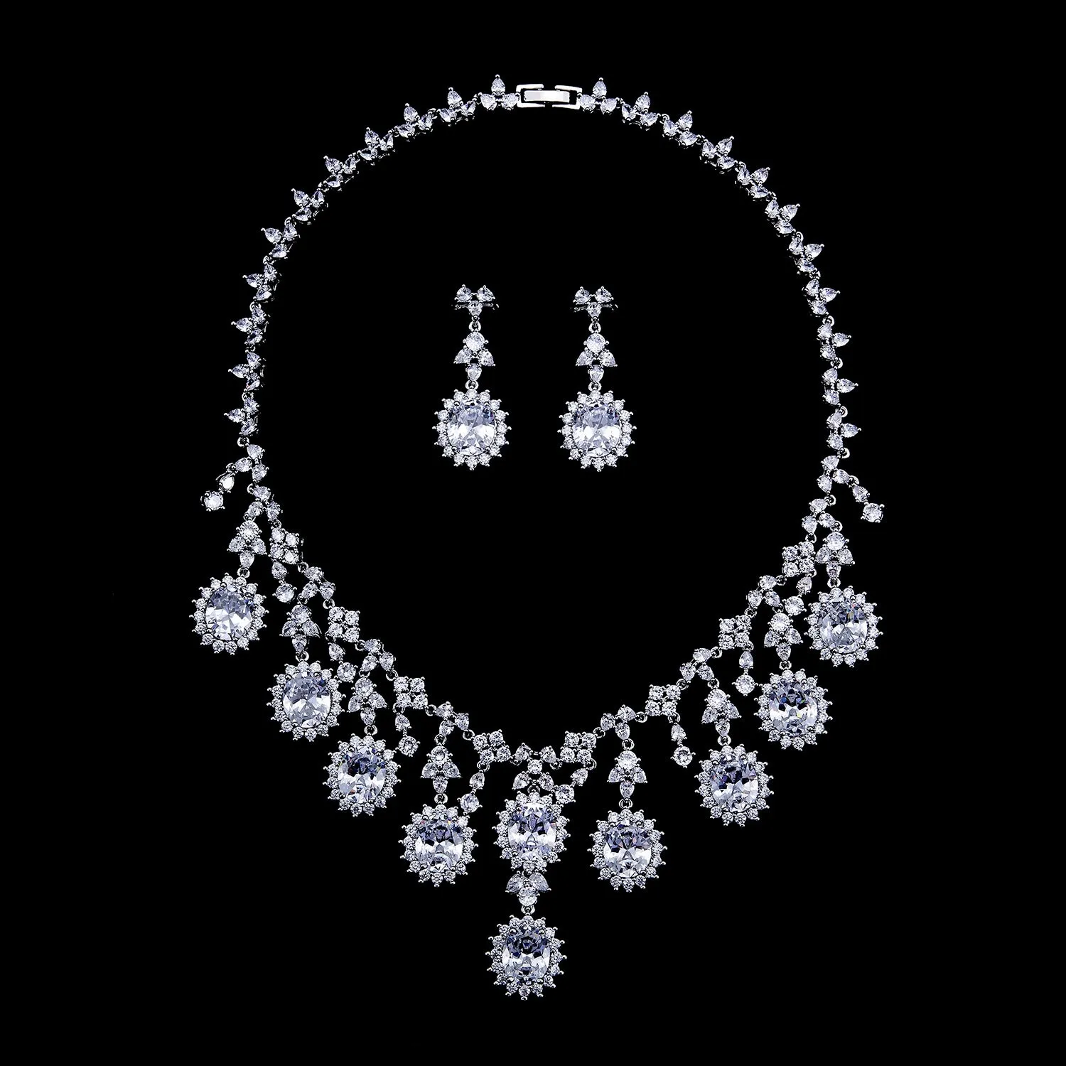 Cubic zirconia bride wedding necklace earring set CN10268