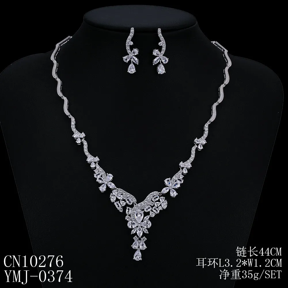 Cubic zirconia bride wedding necklace earring set CN10276