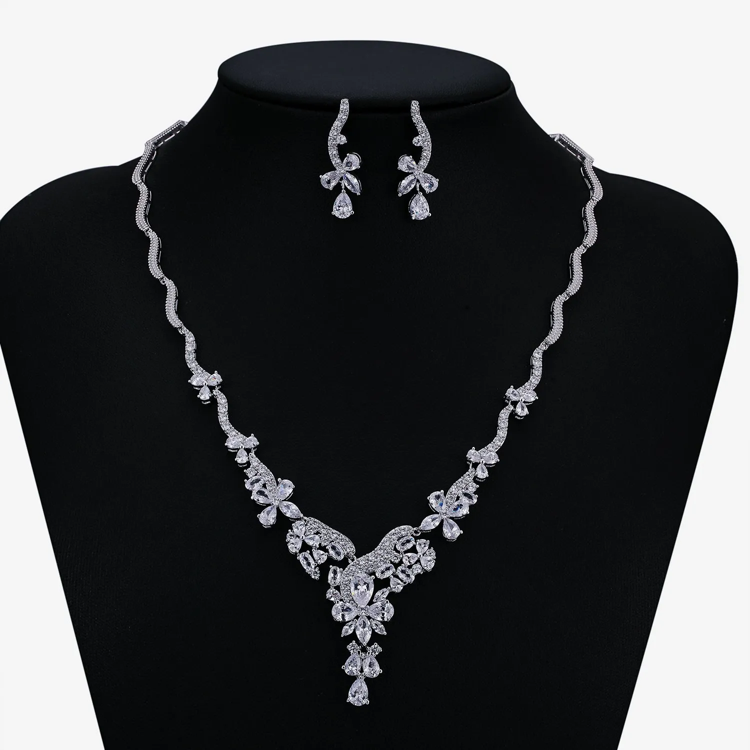 Cubic zirconia bride wedding necklace earring set CN10276