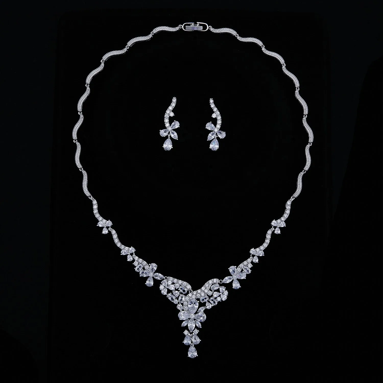 Cubic zirconia bride wedding necklace earring set CN10276