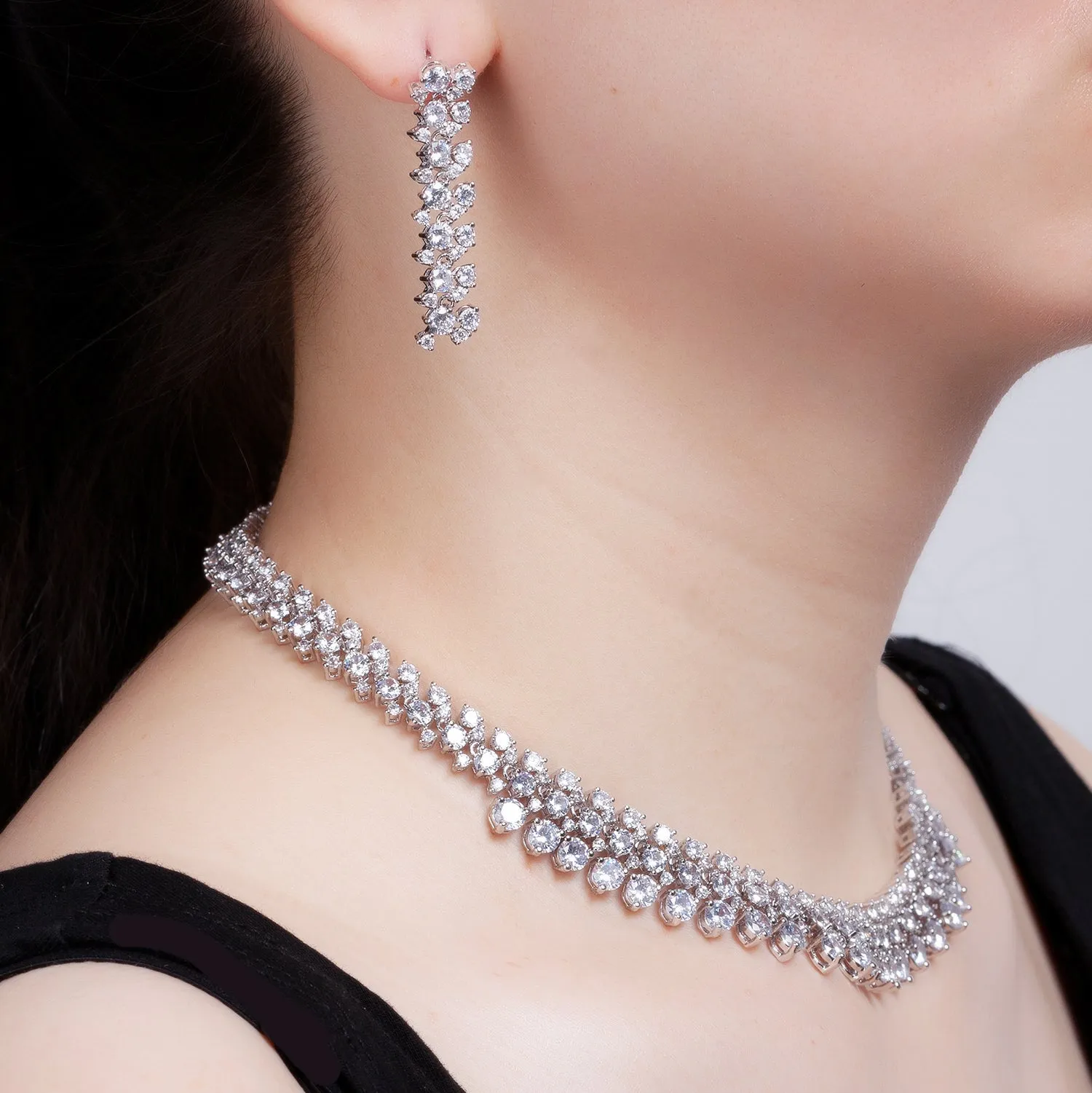 Cubic zirconia bride wedding necklace earring set CN10286