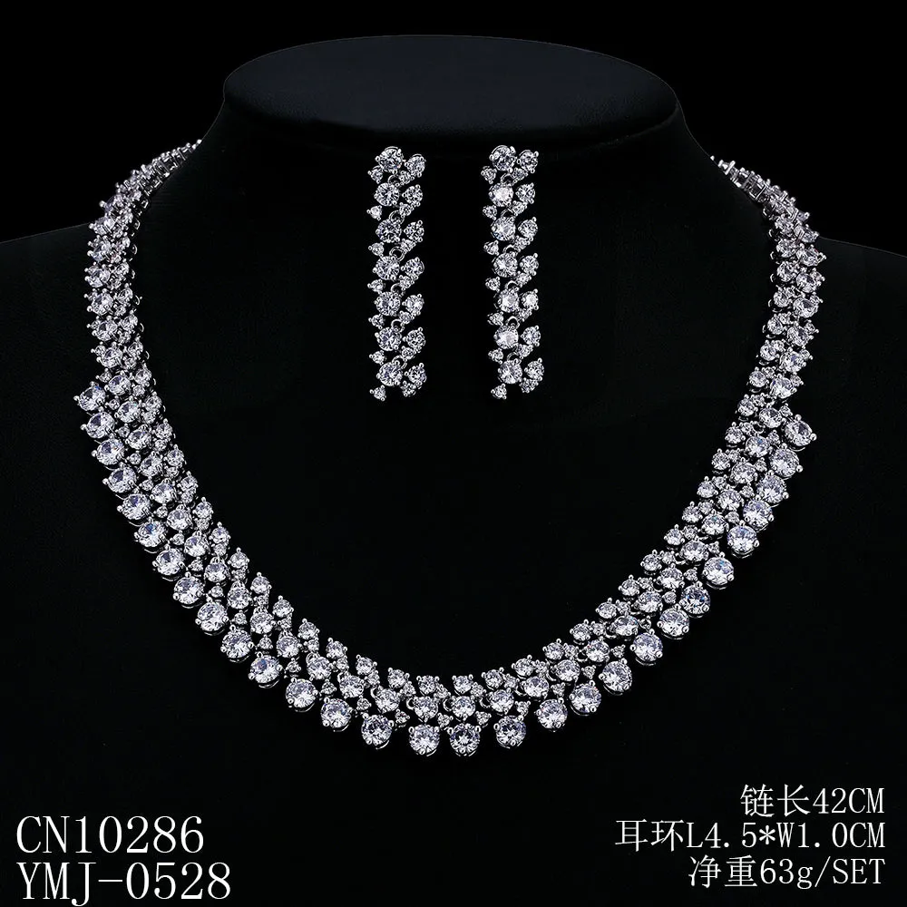 Cubic zirconia bride wedding necklace earring set CN10286