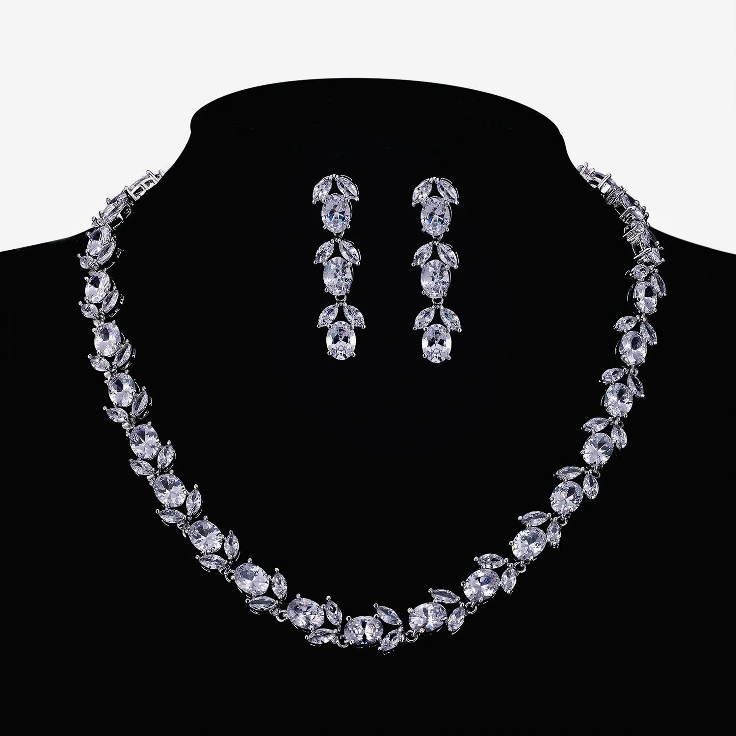 Cubic zirconia bride wedding necklace earring set CN10293