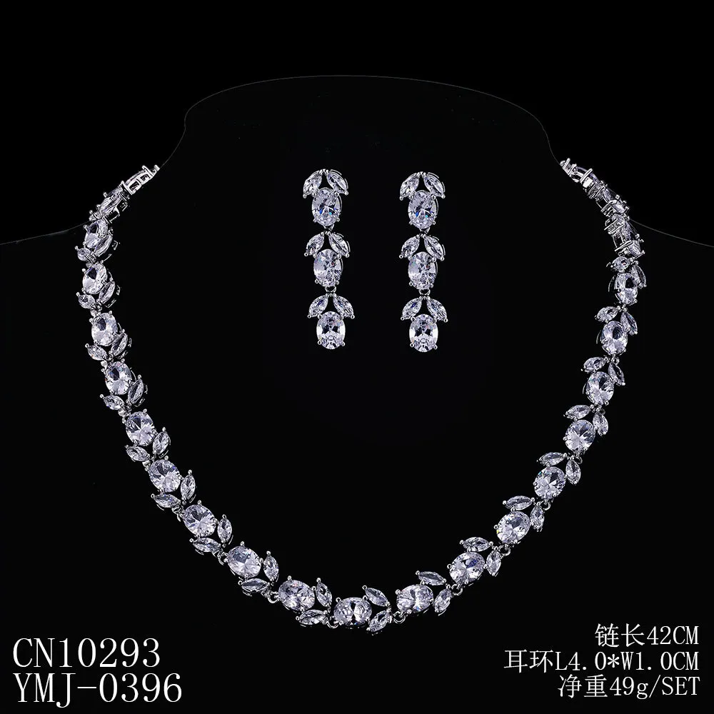 Cubic zirconia bride wedding necklace earring set CN10293