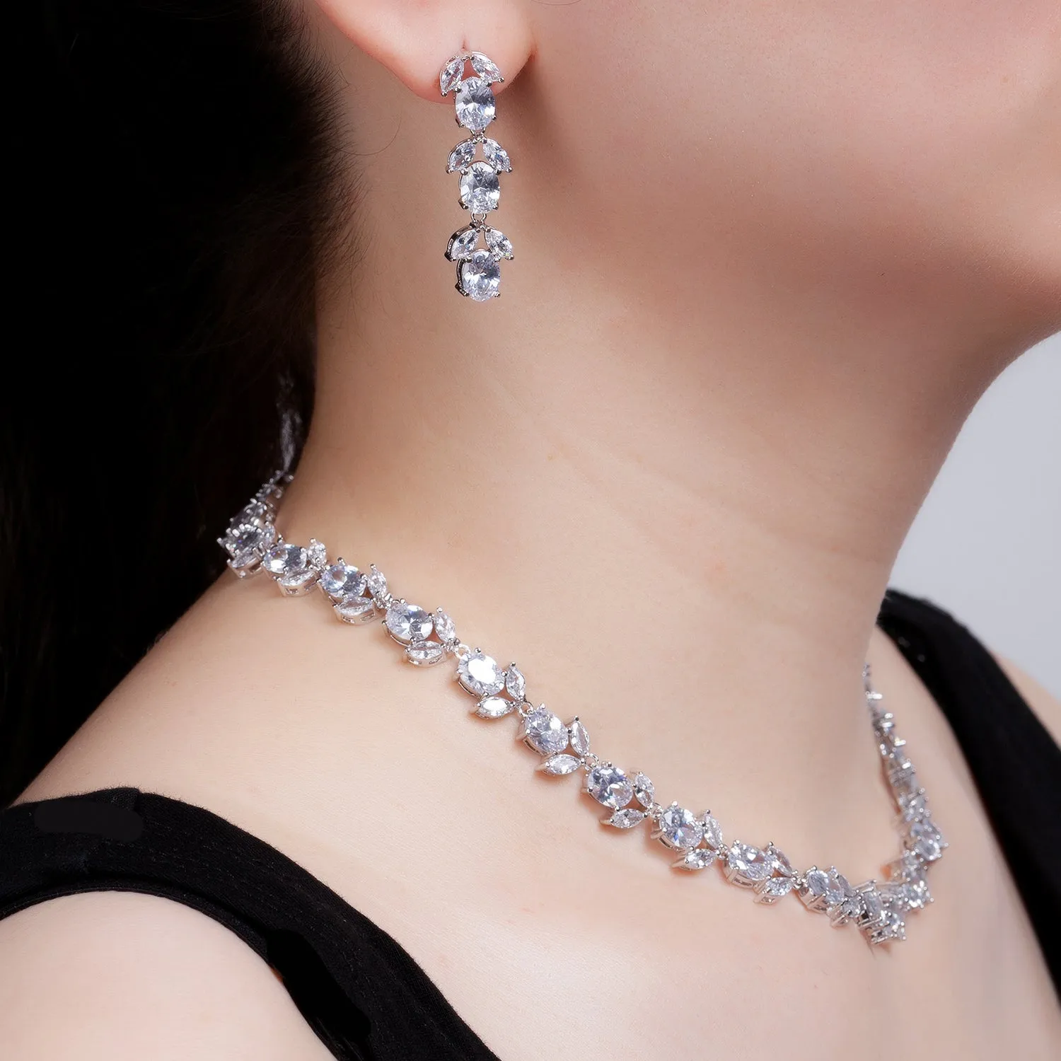 Cubic zirconia bride wedding necklace earring set CN10293