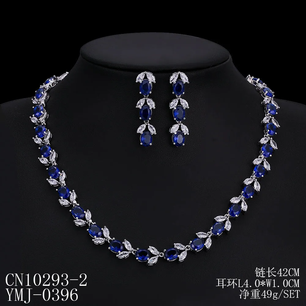 Cubic zirconia bride wedding necklace earring set CN10293