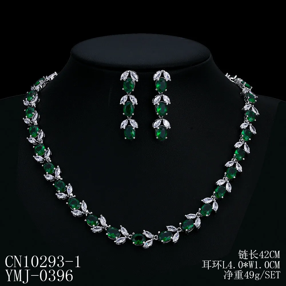 Cubic zirconia bride wedding necklace earring set CN10293